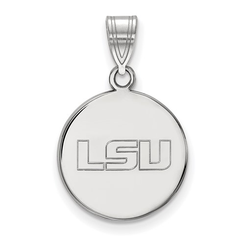Sterling Silver Rhodium-plated LogoArt Louisiana State University L-s-u Medium Disc Pendant