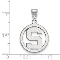 Sterling Silver Rhodium-plated LogoArt Michigan State University Letter S Small Circle Pendant view 2