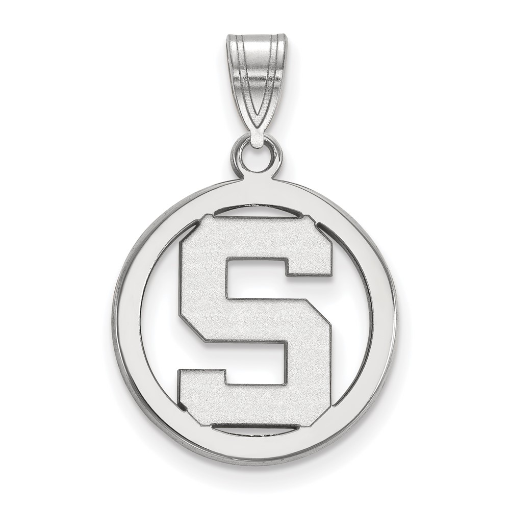 Sterling Silver Rhodium-plated LogoArt Michigan State University Letter S Small Circle Pendant
