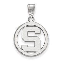 Sterling Silver Rhodium-plated LogoArt Michigan State University Letter S Small Circle Pendant view 1
