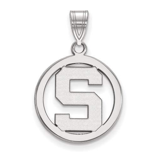 Sterling Silver Rhodium-plated LogoArt Michigan State University Letter S Small Circle Pendant