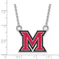 Sterling Silver Rhodium-plated LogoArt Miami University Ohio Letter M Large Enameled Pendant Necklace, 18" view 2