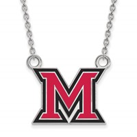 Sterling Silver Rhodium-plated LogoArt Miami University Ohio Letter M Large Enameled Pendant Necklace, 18" view 1