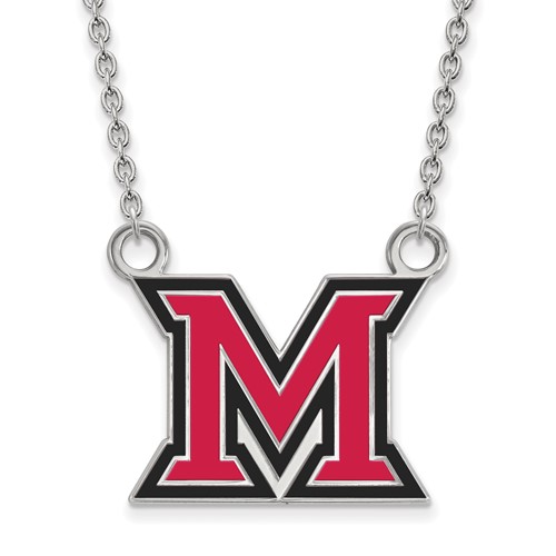 Sterling Silver Rhodium-plated LogoArt Miami University Ohio Letter M Large Enameled Pendant Necklace, 18"