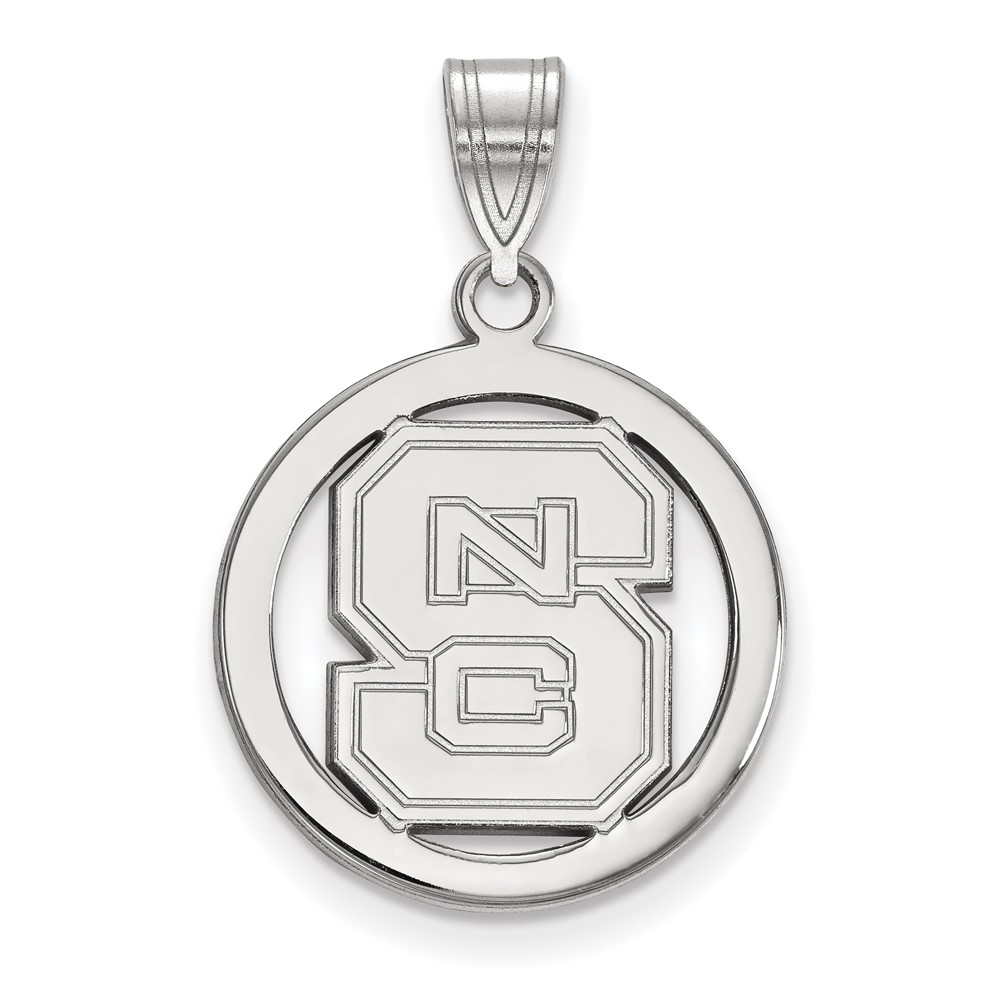 Sterling Silver Rhodium-plated LogoArt North Carolina State University N-c-s Small Circle Pendant