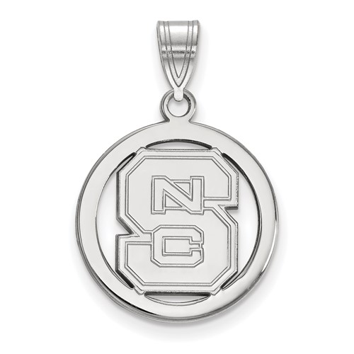 Sterling Silver Rhodium-plated LogoArt North Carolina State University N-c-s Small Circle Pendant