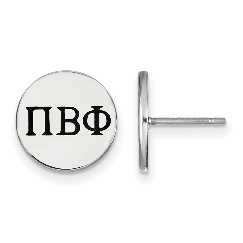 Sterling Silver Rhodium-plated LogoArt Pi Beta Phi Sorority Greek Letters Black Enamel Post Earrings