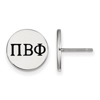 Sterling Silver Rhodium-plated LogoArt Pi Beta Phi Sorority Greek Letters Black Enamel Post Earrings view 1
