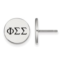 Sterling Silver Rhodium-plated LogoArt Phi Sigma Sigma Sorority Greek Letters Black Enamel Post Earrings view 1