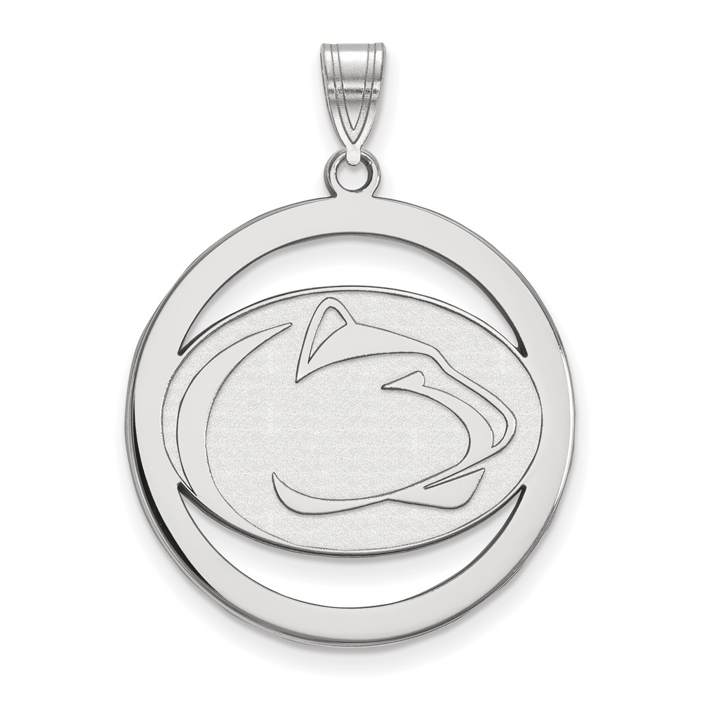 Sterling Silver Rhodium-plated LogoArt Penn State University Lion Extra Large Circle Pendant