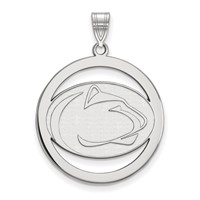 Sterling Silver Rhodium-plated LogoArt Penn State University Lion Extra Large Circle Pendant view 1