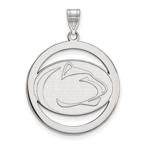 Sterling Silver Rhodium-plated LogoArt Penn State University Lion Extra Large Circle Pendant