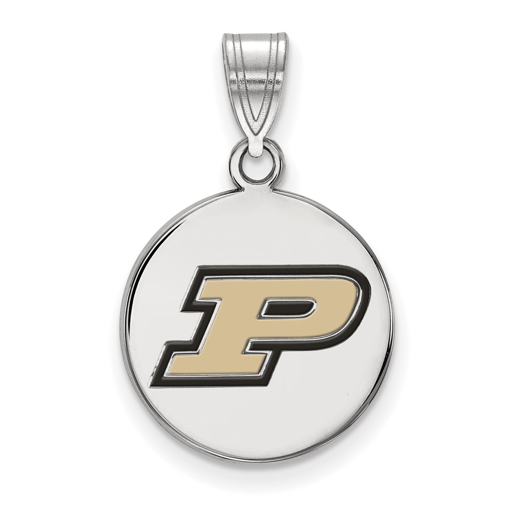 Sterling Silver Rhodium-plated LogoArt Purdue University Letter P Medium Enameled Disc Pendant