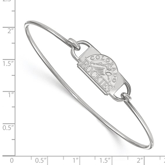 Sterling Silver Rhodium Plated Major League Baseball LogoArt Colorado Rockies Leather Bracelet