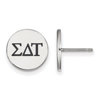 Sterling Silver Rhodium-plated LogoArt Sigma Delta Tau Sorority Greek Letters Black Enamel Post Earrings view 1