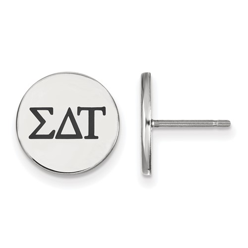 Sterling Silver Rhodium-plated LogoArt Sigma Delta Tau Sorority Greek Letters Black Enamel Post Earrings