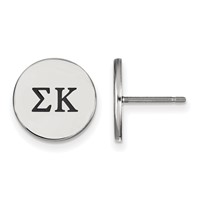 Sterling Silver Rhodium-plated LogoArt Sigma Kappa Sorority Greek Letters Black Enamel Post Earrings view 1