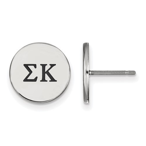 Sterling Silver Rhodium-plated LogoArt Sigma Kappa Sorority Greek Letters Black Enamel Post Earrings