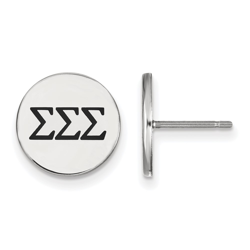 Sterling Silver Rhodium-plated LogoArt Sigma Sigma Sigma Sorority Greek Letters Black Enamel Post Earrings