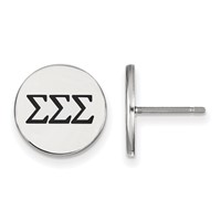 Sterling Silver Rhodium-plated LogoArt Sigma Sigma Sigma Sorority Greek Letters Black Enamel Post Earrings view 1