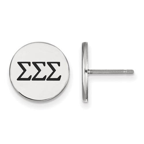 Sterling Silver Rhodium-plated LogoArt Sigma Sigma Sigma Sorority Greek Letters Black Enamel Post Earrings