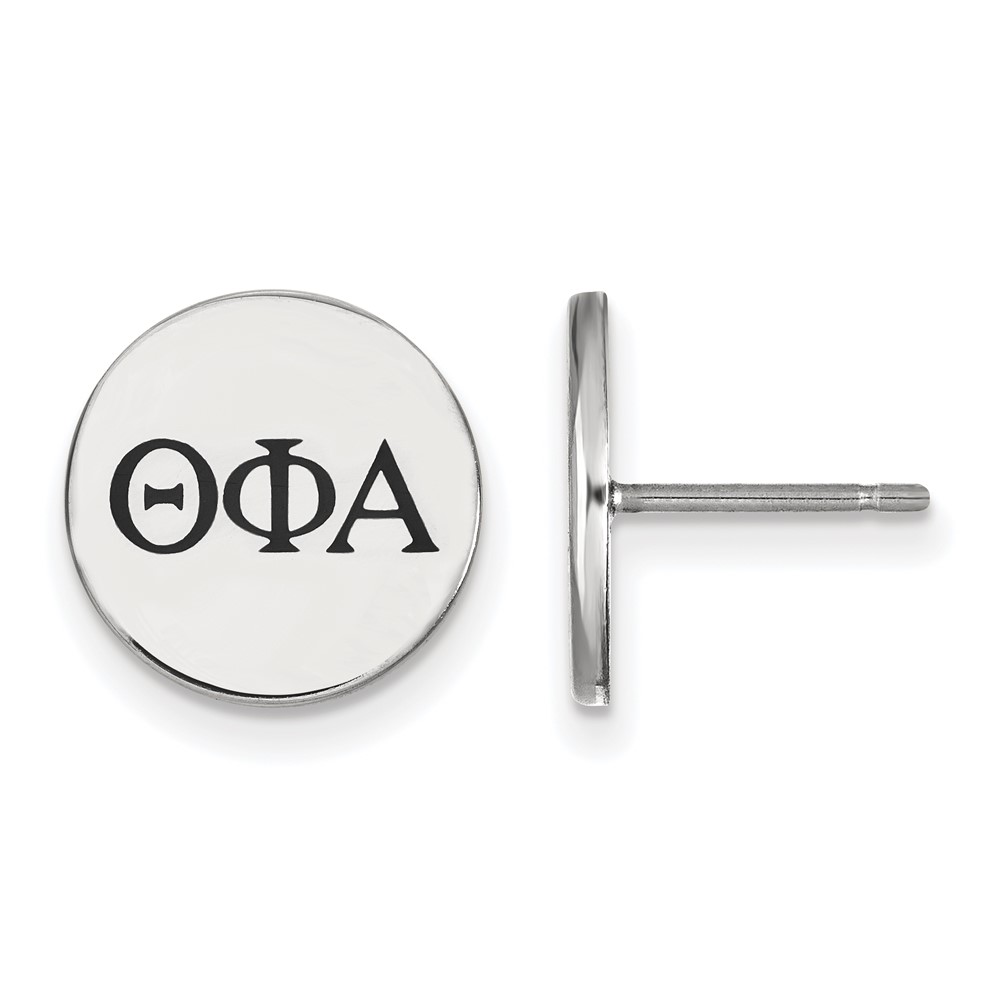 Sterling Silver Rhodium-plated LogoArt Theta Phi Alpha Sorority Greek Letters Black Enamel Post Earrings