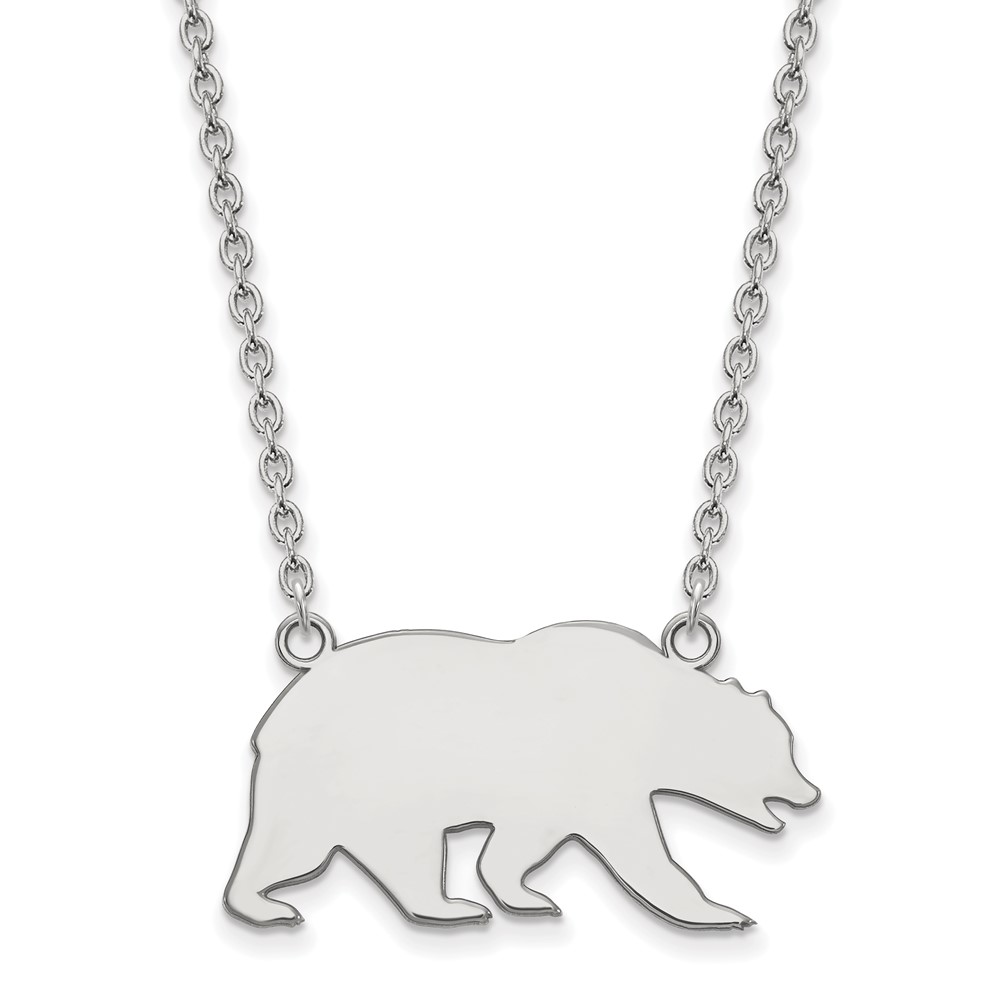 Sterling Silver Rhodium-plated LogoArt University of California Berkeley Bear Large Pendant Necklace, 18"