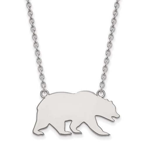 Sterling Silver Rhodium-plated LogoArt University of California Berkeley Bear Large Pendant Necklace, 18"