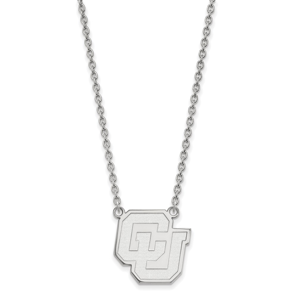 Sterling Silver Rhodium-plated LogoArt University of Colorado C-u Large Pendant Necklace, 18"