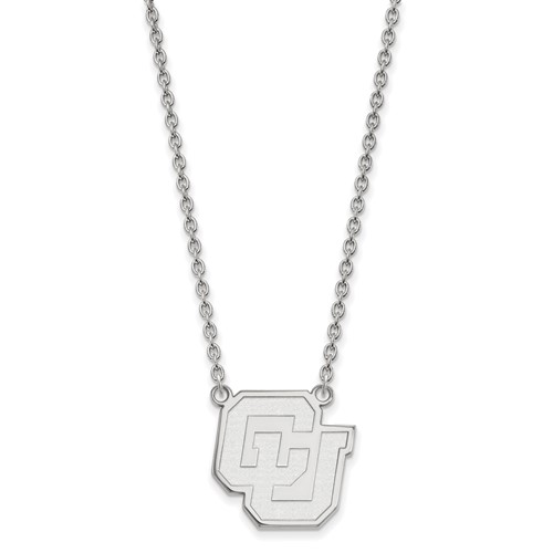 Sterling Silver Rhodium-plated LogoArt University of Colorado C-u Large Pendant Necklace, 18"