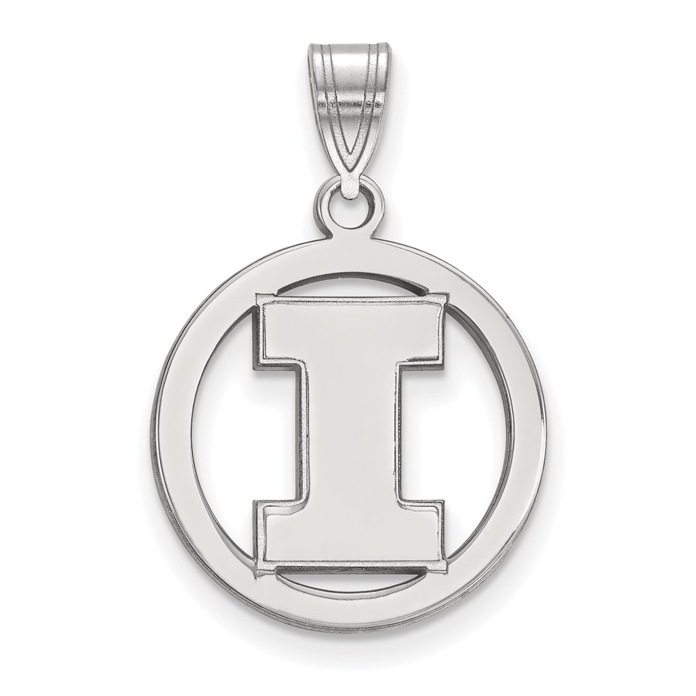 Sterling Silver Rhodium-plated LogoArt University of Illinois Letter I Medium Circle Pendant