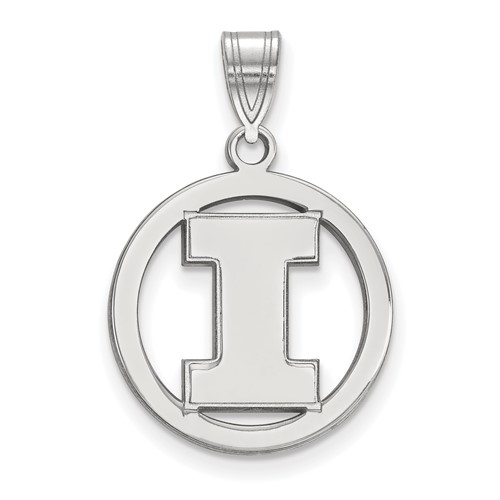 Sterling Silver Rhodium-plated LogoArt University of Illinois Letter I Medium Circle Pendant