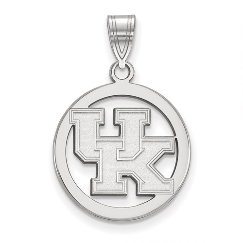 Sterling Silver Rhodium-plated LogoArt University of Kentucky U-k Small Circle Pendant