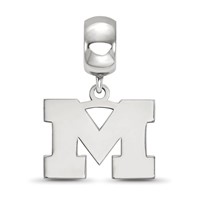 Sterling Silver Rhodium-plated LogoArt University of Michigan Letter M Small Dangle Bead Charm view 2