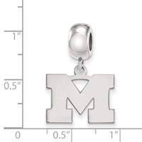 Sterling Silver Rhodium-plated LogoArt University of Michigan Letter M Small Dangle Bead Charm view 3