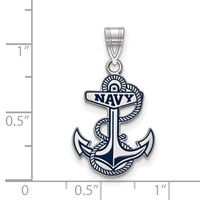 Sterling Silver Rhodium-plated LogoArt US Naval Academy Anchor Large Enameled Pendant view 2
