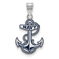 Sterling Silver Rhodium-plated LogoArt US Naval Academy Anchor Large Enameled Pendant view 1