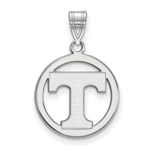 Sterling Silver Rhodium-plated LogoArt University of Tennessee Letter T Medium Circle Pendant