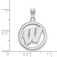 Sterling Silver Rhodium-plated LogoArt University of Wisconsin Letter W Medium Circle Pendant view 2