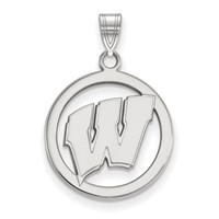 Sterling Silver Rhodium-plated LogoArt University of Wisconsin Letter W Medium Circle Pendant view 1