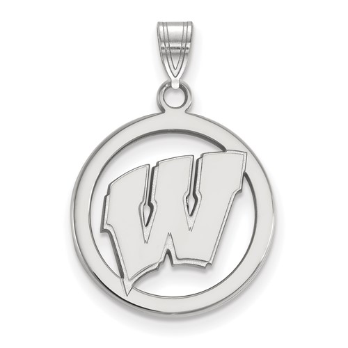 Sterling Silver Rhodium-plated LogoArt University of Wisconsin Letter W Medium Circle Pendant