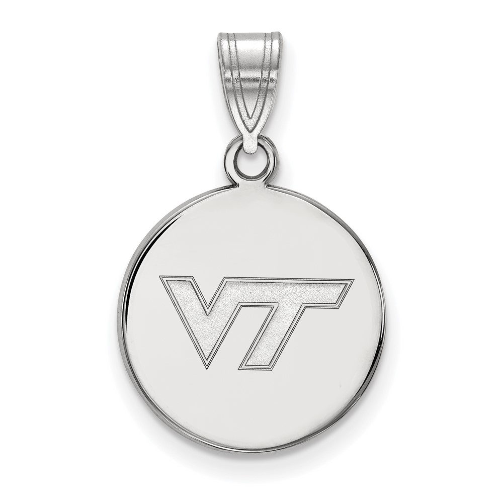Sterling Silver Rhodium-plated LogoArt Virginia Tech V-t Medium Disc Pendant