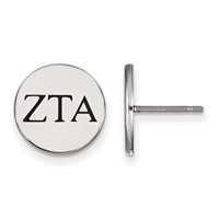 Sterling Silver Rhodium-plated LogoArt Zeta Tau Alpha Sorority Greek Letters Black Enamel Post Earrings view 1