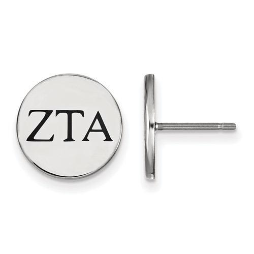 Sterling Silver Rhodium-plated LogoArt Zeta Tau Alpha Sorority Greek Letters Black Enamel Post Earrings