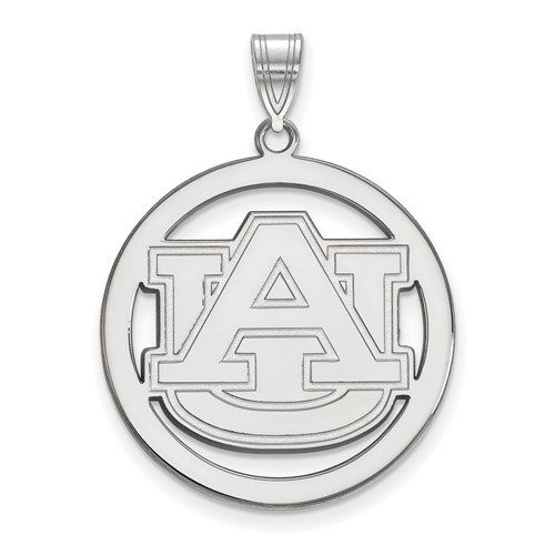 Sterling Silver Rhodium-plated LogoArt Auburn University Extra Large Circle Pendant