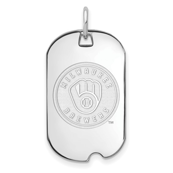 Sterling Silver Rhodium Plated Major League Baseball LogoArt Milwaukee Brewers Dog Tag Pendant