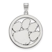 Sterling Silver Rhodium-plated LogoArt Clemson University Tiger Paw Extra Large Circle Pendant view 1
