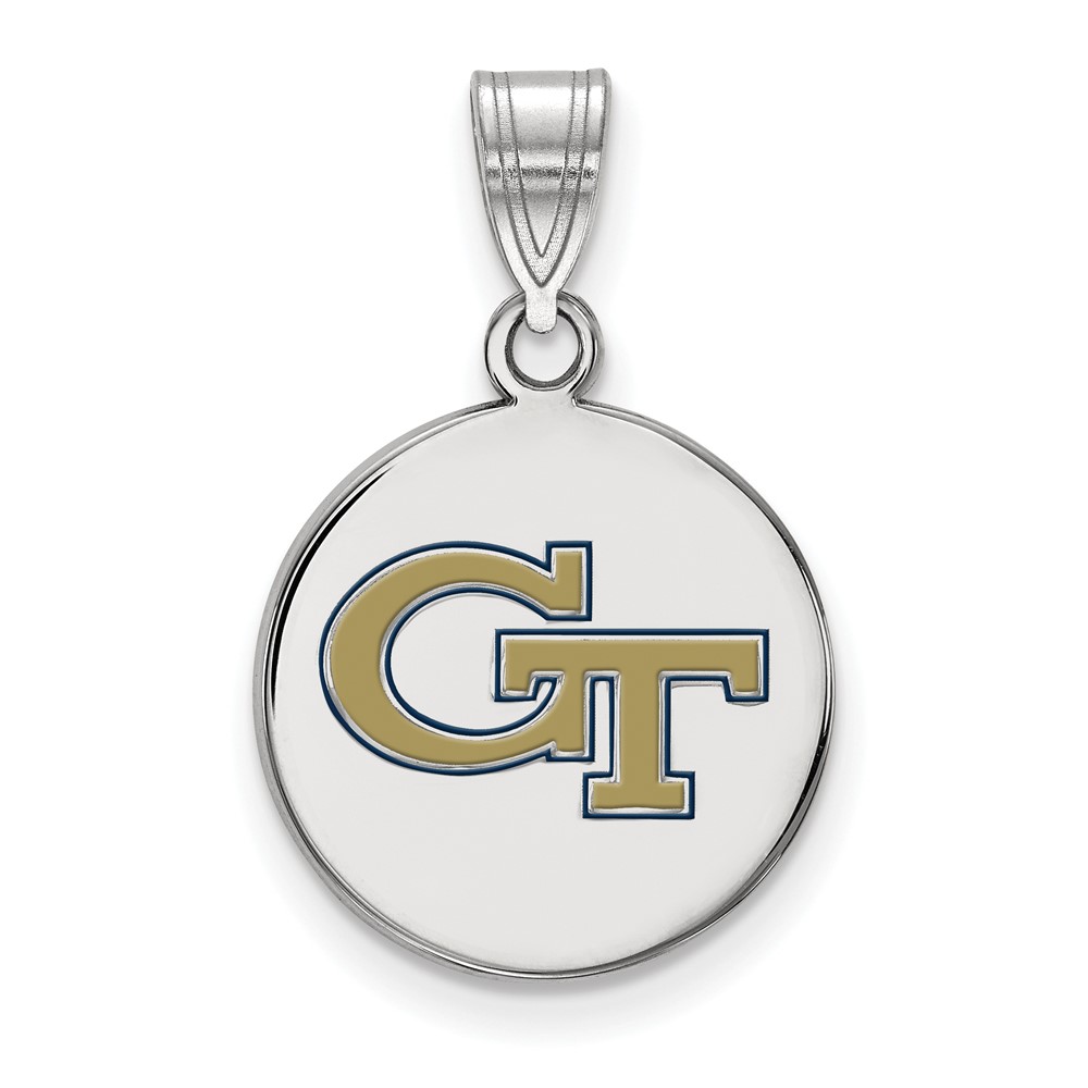 Sterling Silver Rhodium-plated LogoArt Georgia Institute of Technology G-t Medium Enameled Disc Pendant