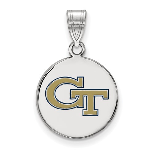 Sterling Silver Rhodium-plated LogoArt Georgia Institute of Technology G-t Medium Enameled Disc Pendant