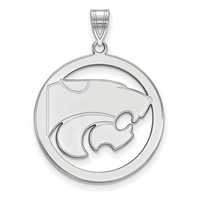 Sterling Silver Rhodium-plated LogoArt Kansas State University Wildcat Extra Large Circle Pendant view 1